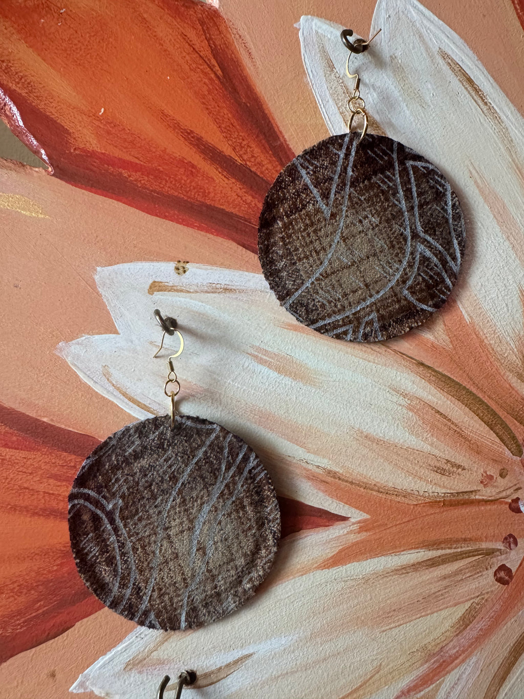 333 moon Hand Stitched Up-cycled Earrings
