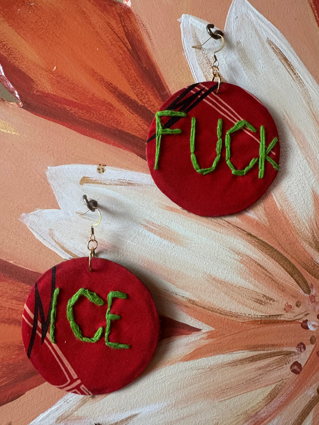 F*** Ice Hand Stitched Up-cycled Earrings